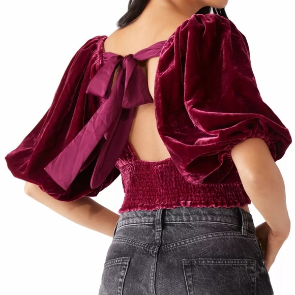 Free people Marie velvet bubble sleeve crop top - Picture 2 of 6